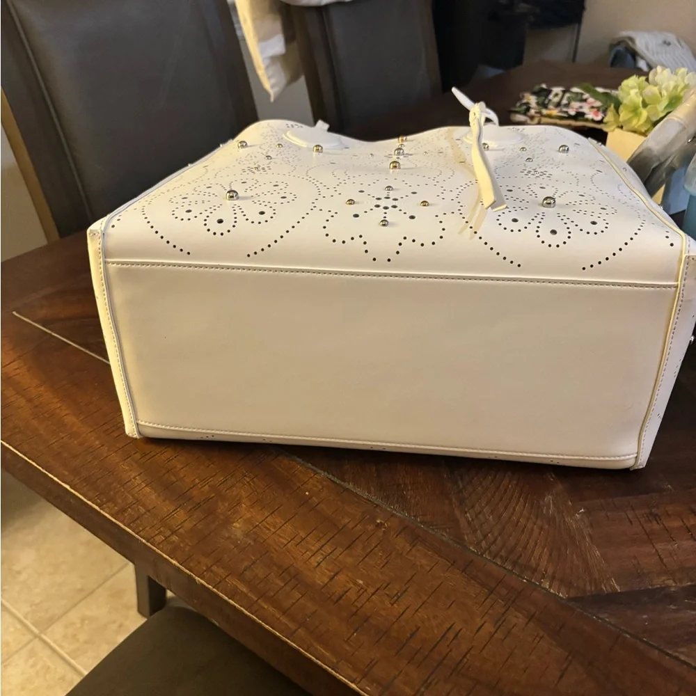 Rebecca Minkoff White Perforated studded Tote Bag NWT